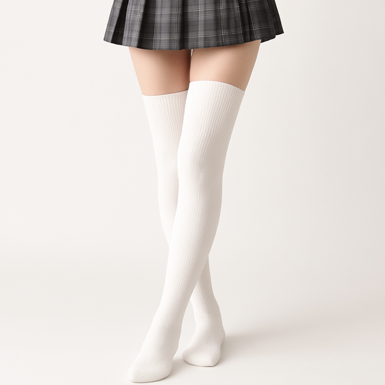 Women's Thigh High White Cotton Stockings