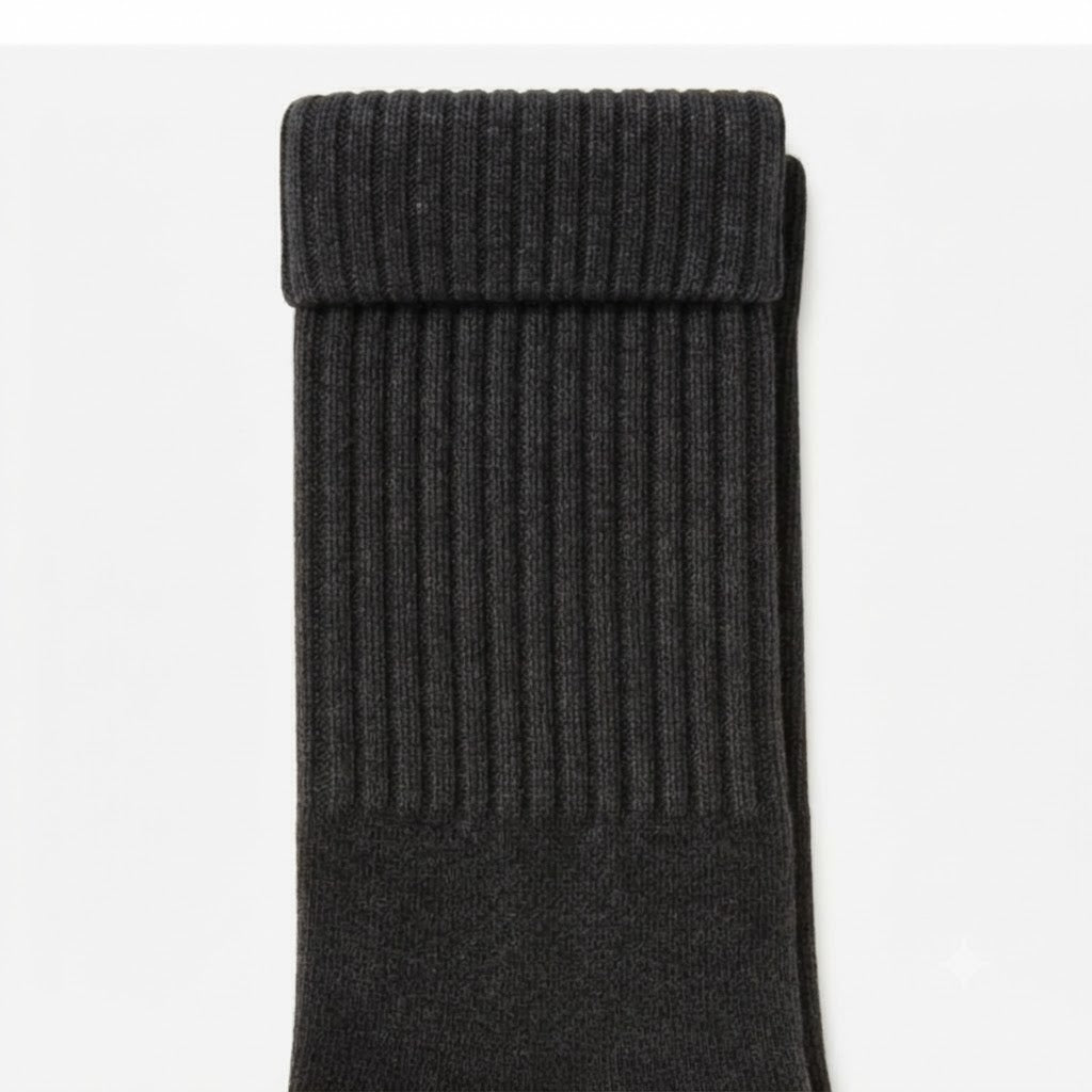 Terry Cotton Calf Length Light Black Socks