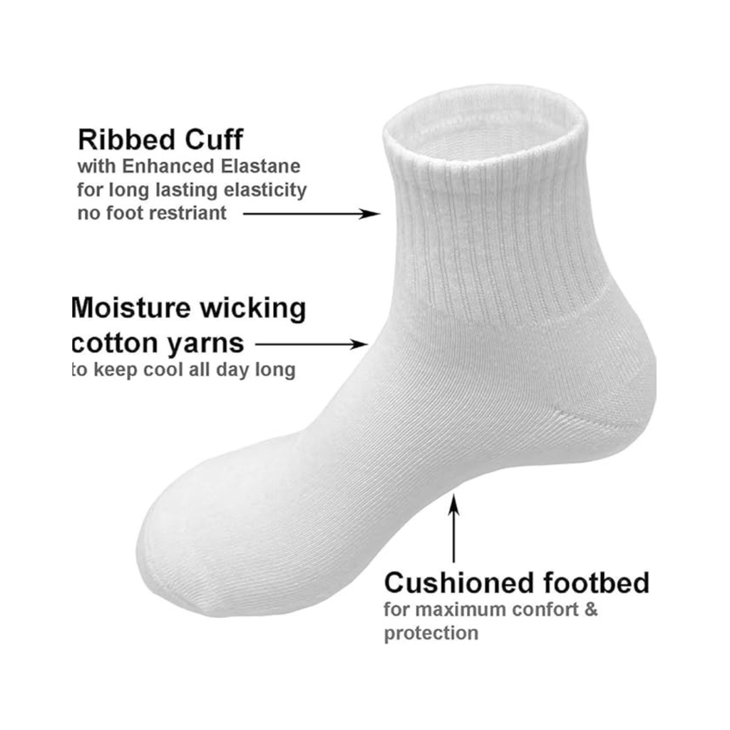 Men's White Ankle Length Cotton Socks (4 Pairs) Free Size
