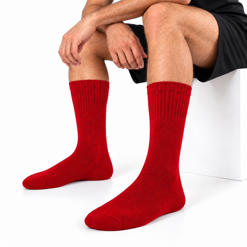 Terry Cotton Calf Length Red Socks