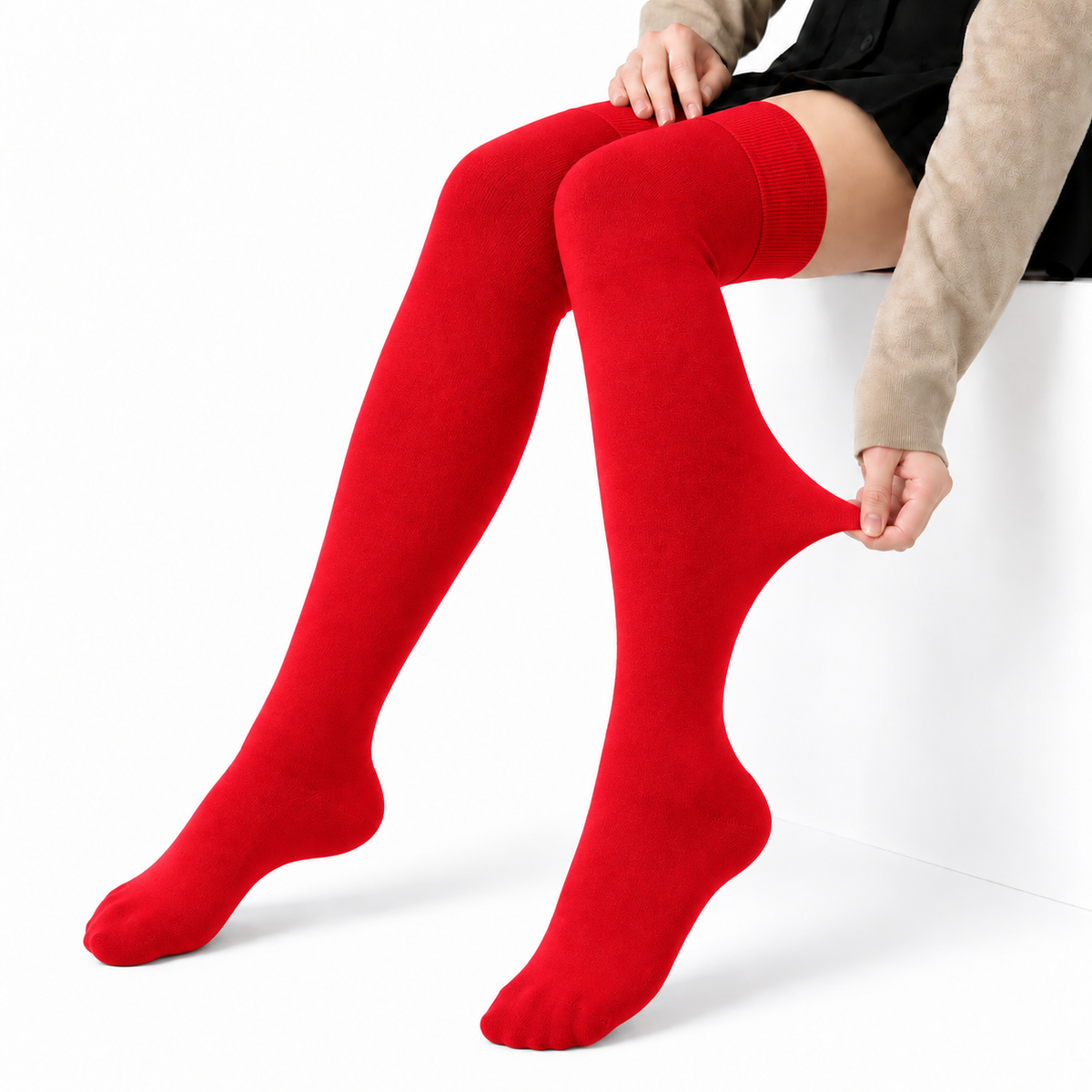 Terry Cotton Thigh High Length Red Stockings