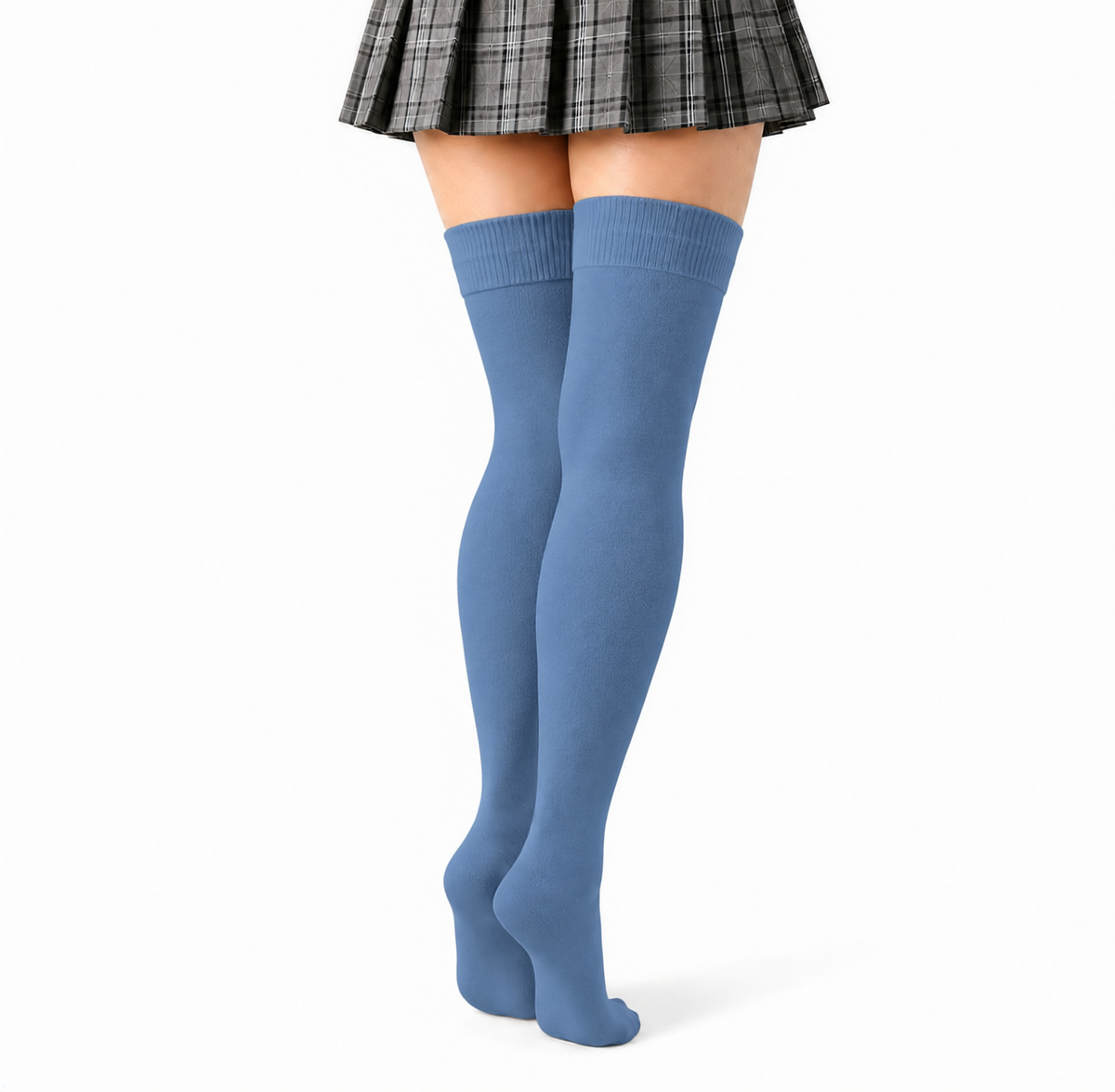 Terry Cotton Thigh High Length Blue Stockings