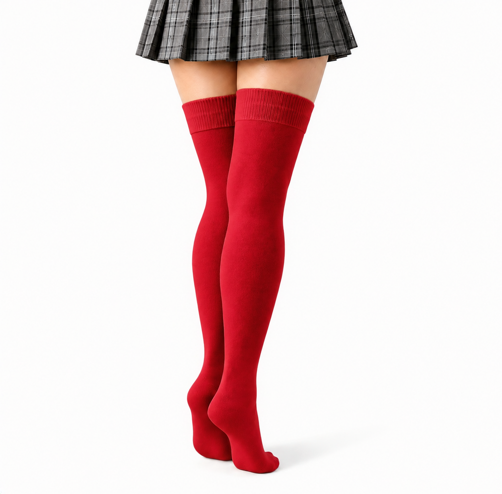 Terry Cotton Thigh High Length Red Stockings