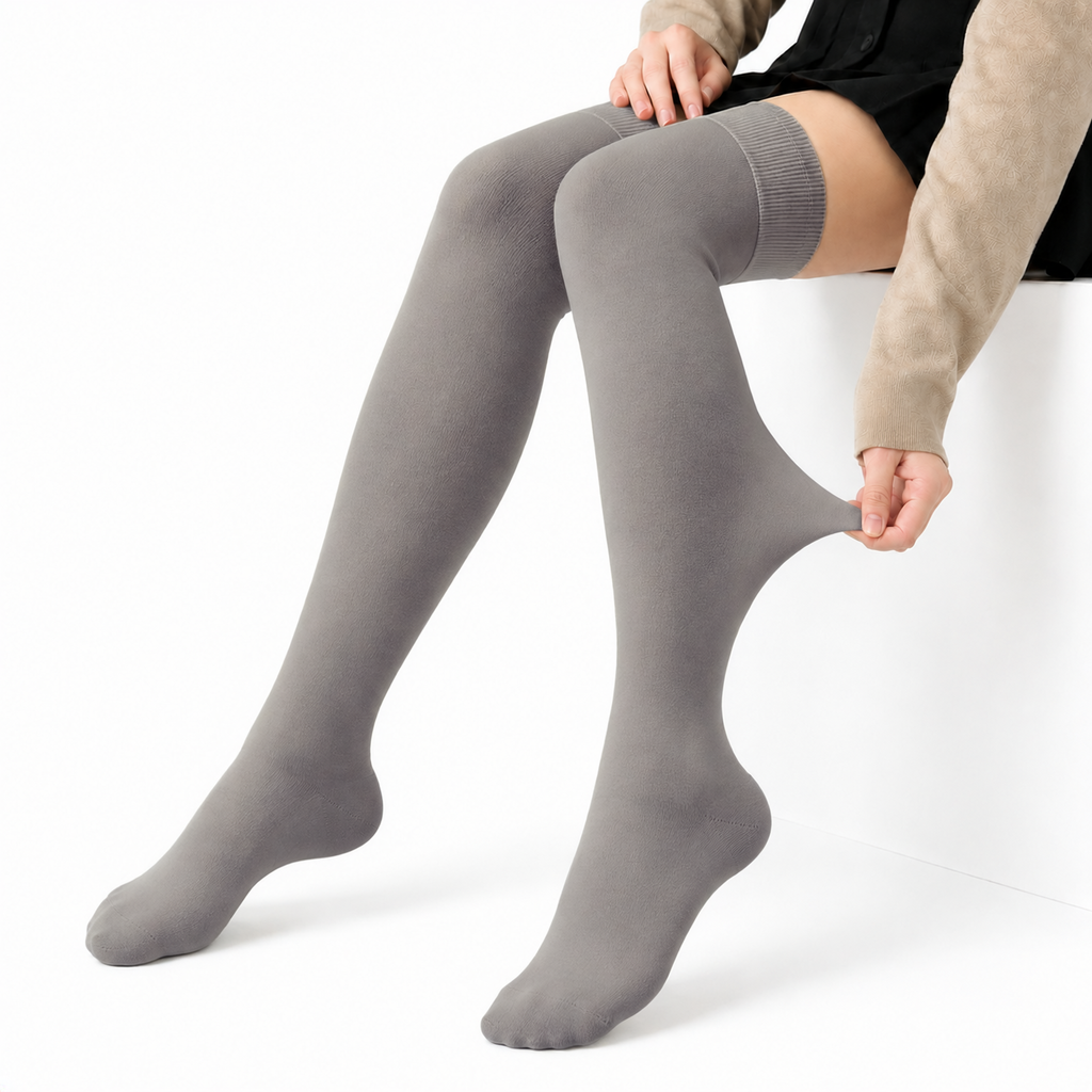 Terry Cotton Thigh High Length Grey Stockings