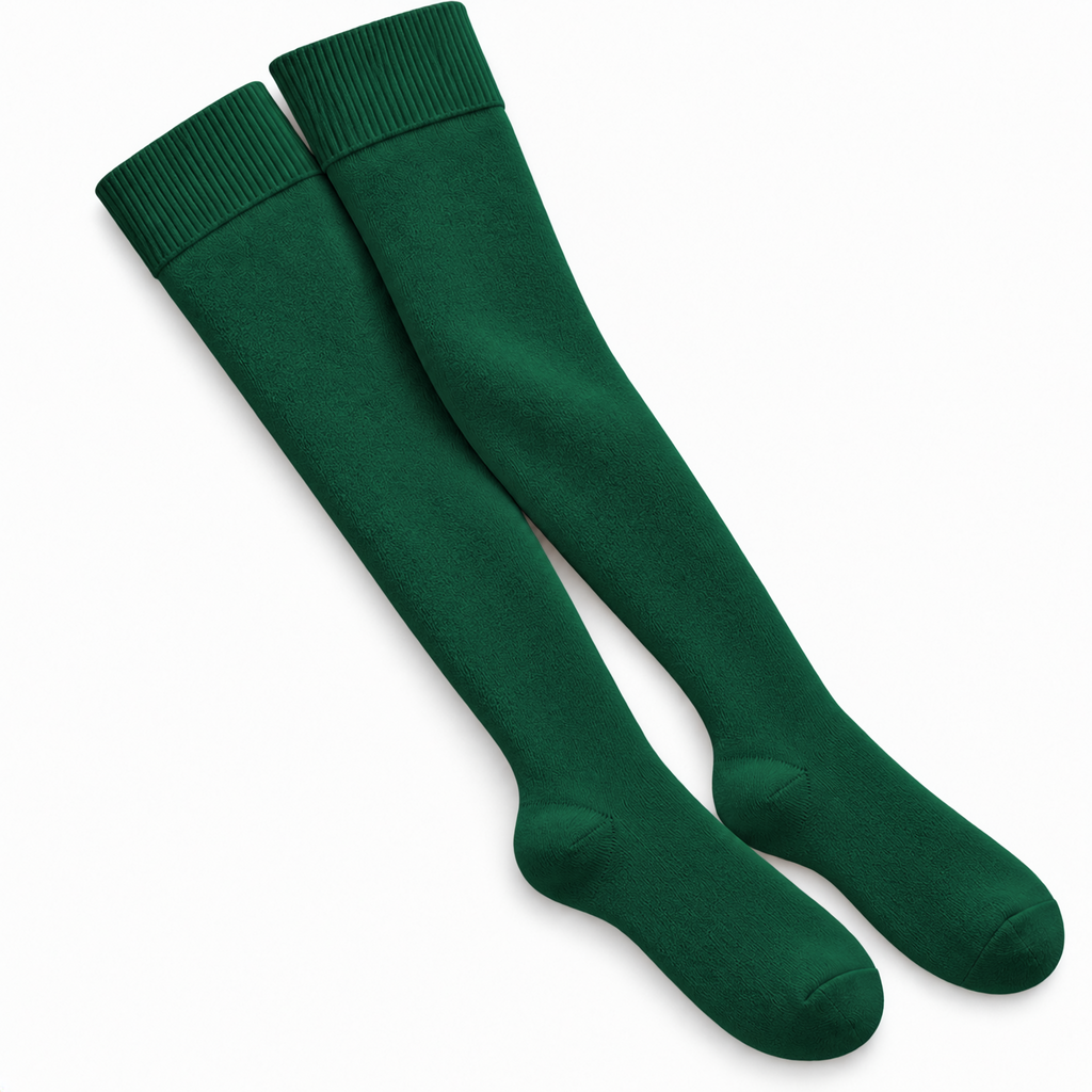 Terry Cotton Thigh High Length Dark Green Stockings