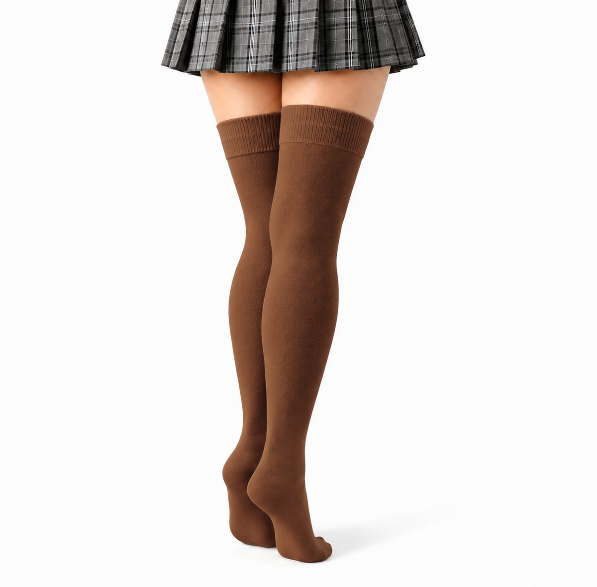 Terry Cotton Thigh High Length Brown Stockings