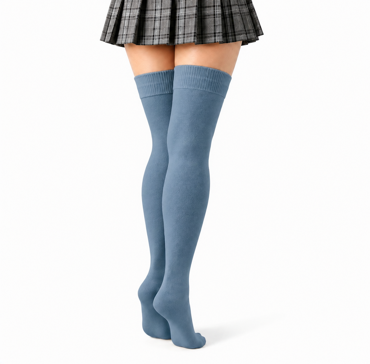 Terry Cotton Thigh High Length Faded Blue Stockings