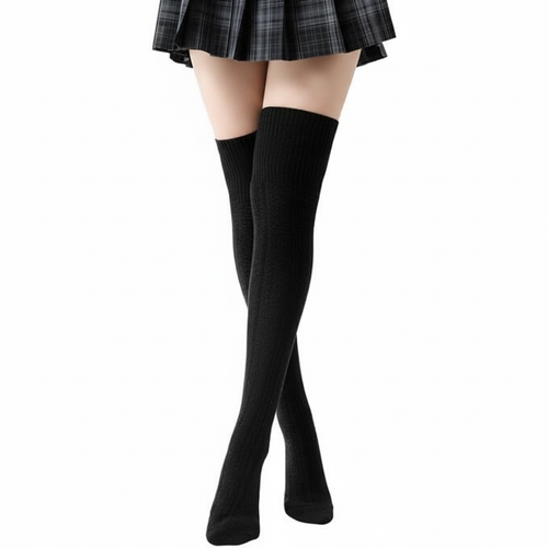 Womens Thigh High Black Cotton Stockings