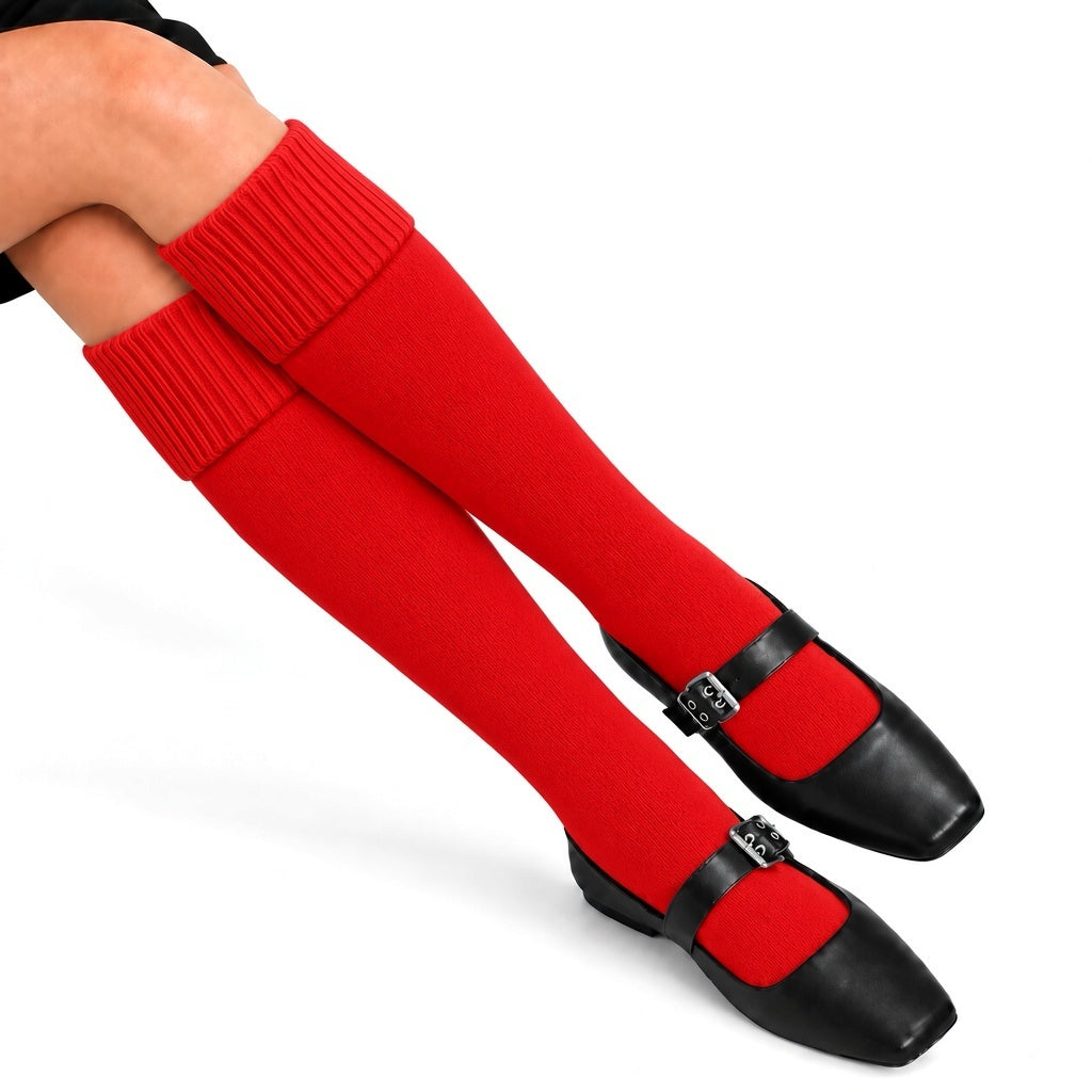 Terry Cotton Knee Length Red Long Socks